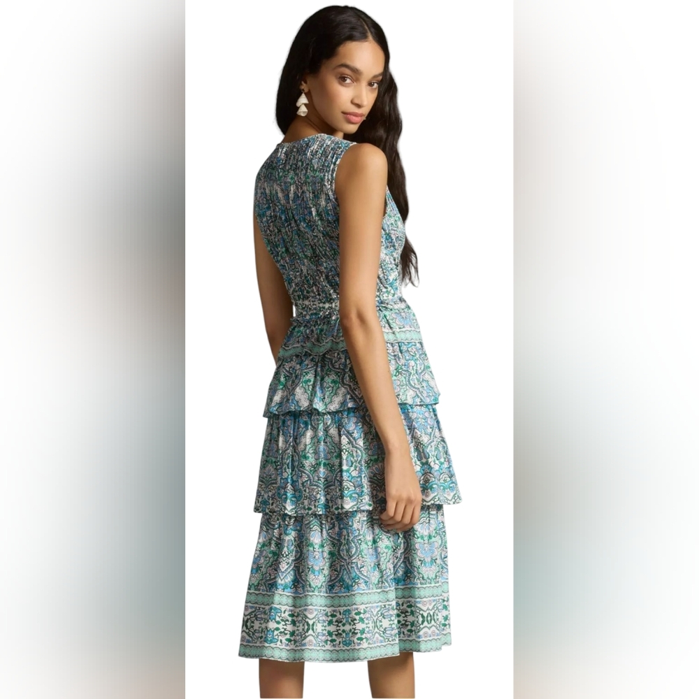 Shoshanna Blue Green Paisley Tiered Midi Dress - Picture 8 of 15